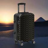 Black suitcase with a geometric pattern on a white background